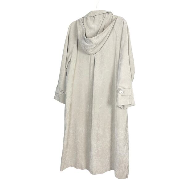 Vintage 90s London Fog Faux Suede Tan Trench Coat Size 8 Button Down w/Hood - Picture 8 of 15